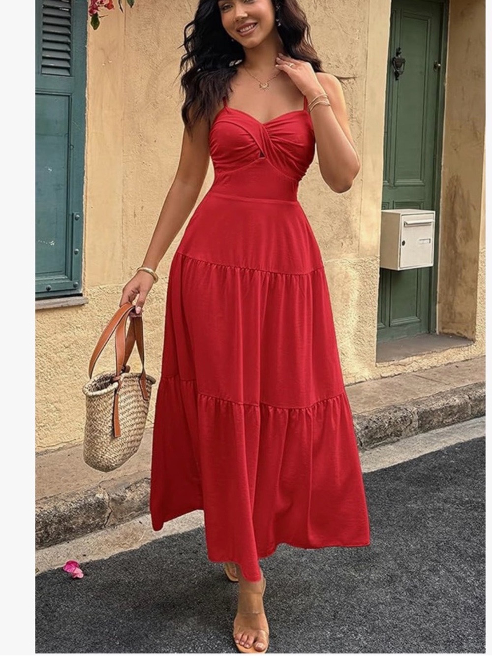 NWT Red Spaghetti Strap Tiered Maxi Dress-S - Picture 6 of 16